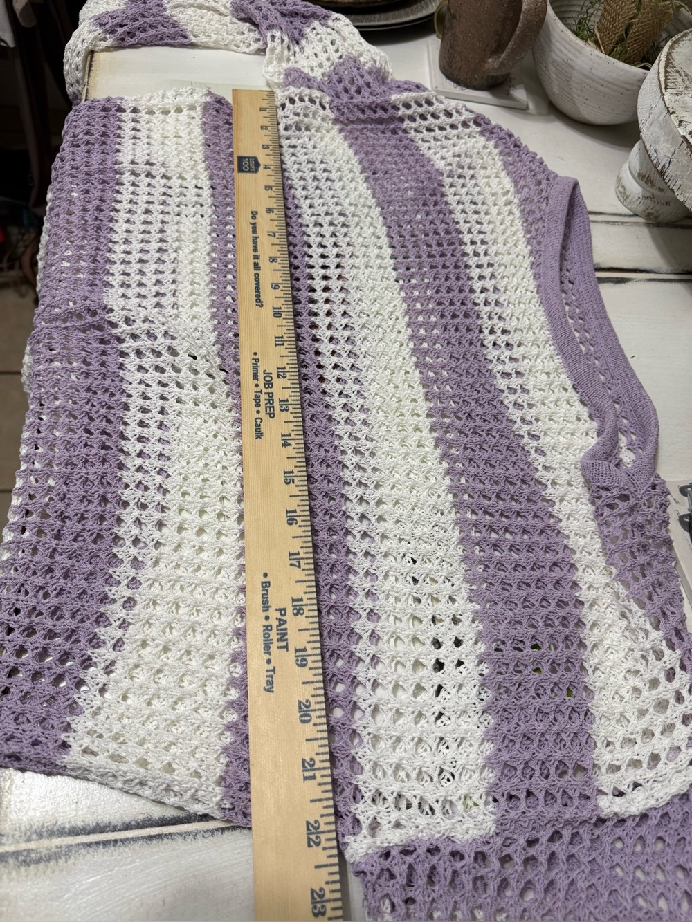 Open Knit Stripe Sweater in Lavender and Cream Small - Picture 6 of 8